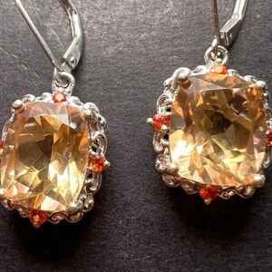 Morganite quartz and orange spinel sterling silver lever back earrings